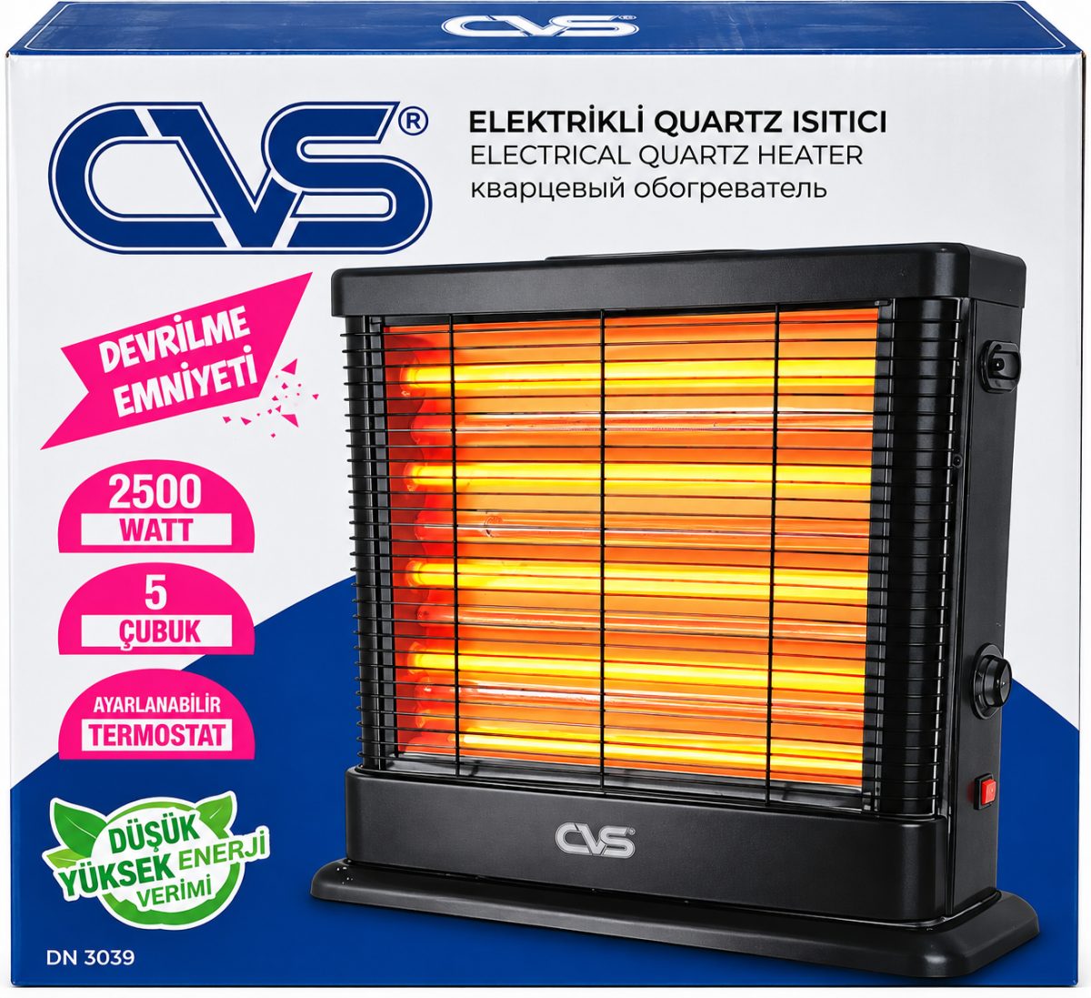 دفاية كهربائية كوارتز (CVS DN 3039) – (2500 واط) – (5 شمعات)