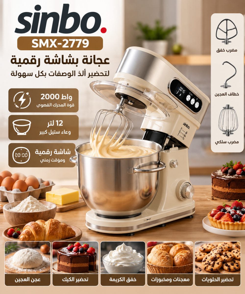 عجانة بشاشة رقمية (Sinbo SMX-2779) – (2000 واط) – (12 لتر)